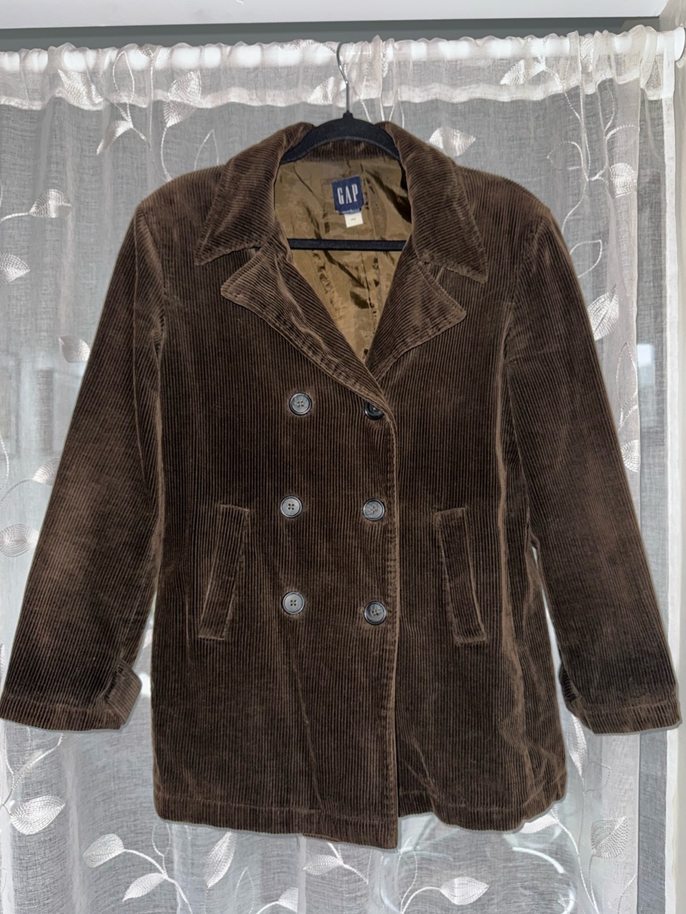 GAP Women's Dark Brown Corduroy Double-Breasted Pea Coat